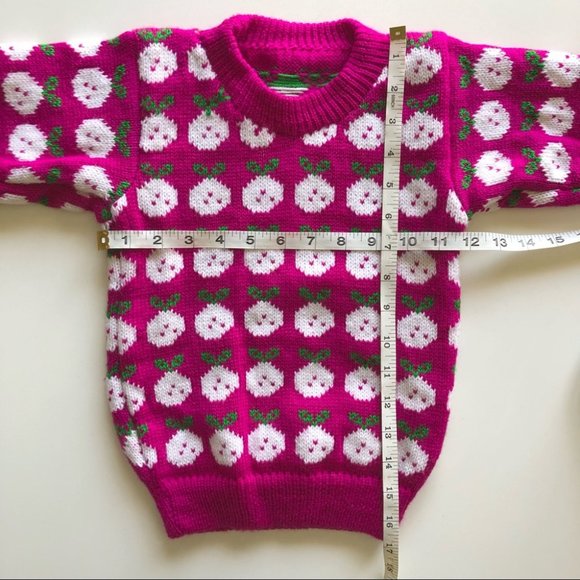 Girls Vintage Hand Knit Berry Pink Novelty Sweater - Picture 6 of 7